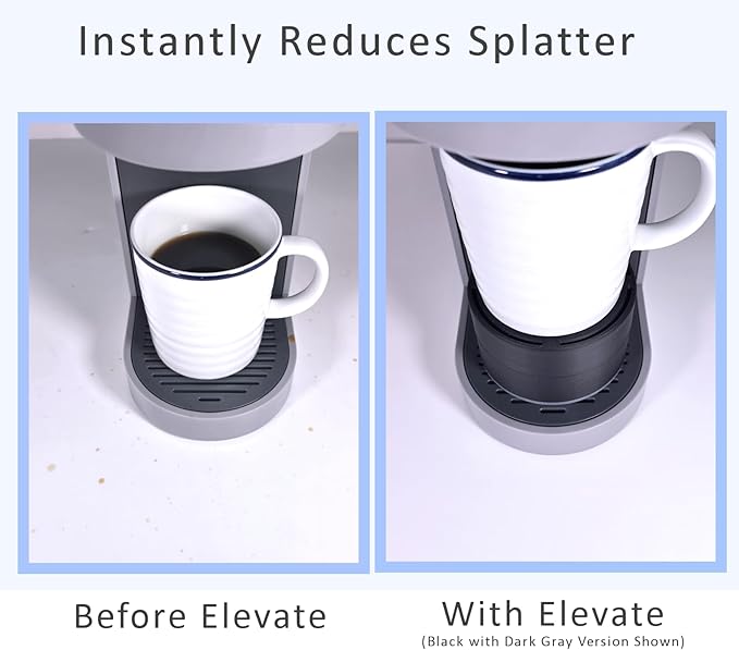 Elevate Anti-Splash Cup Riser Accessory for most Keurig K-cup, Cuisinart Single Serve, and other Coffee Makers, Adjustable for Cup Size and Drip Tray Type (White with Turquoise)