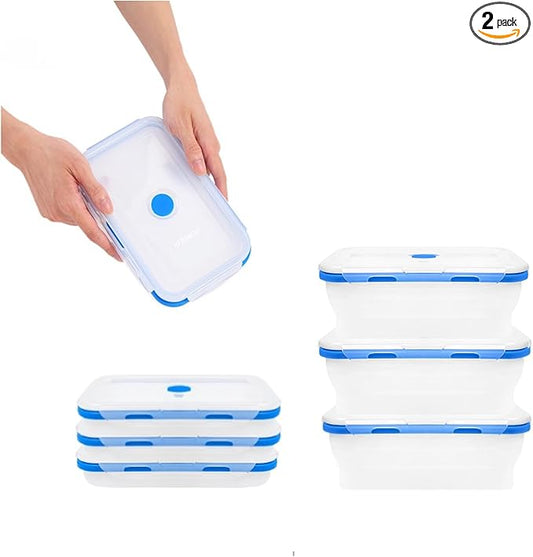 ECOBERI Collapsible Silicone Food Storage Containers, BPA Free, Microwave, Freezer and Dishwasher Safe, Lunch, Meal Prep, Travel, Space-Saving (BLUE 40oz 3PC)