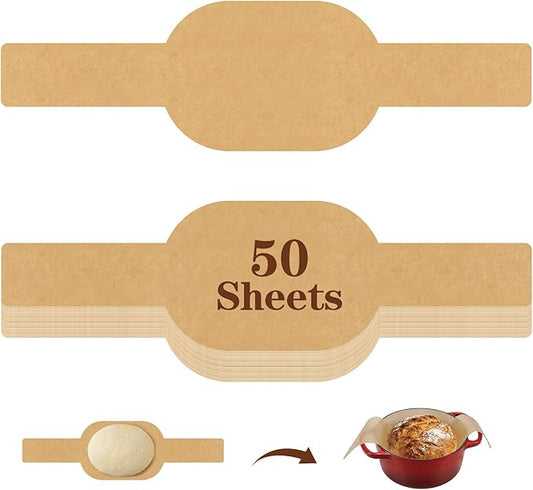 PLAPITATE Parchment Bread Sling for Dutch Oven, Non-Stick Unbleached Bread Baking Mat, 50 Pcs Disposable Bread Sling for Sourdough Tools ＆ Accessories (Oval)