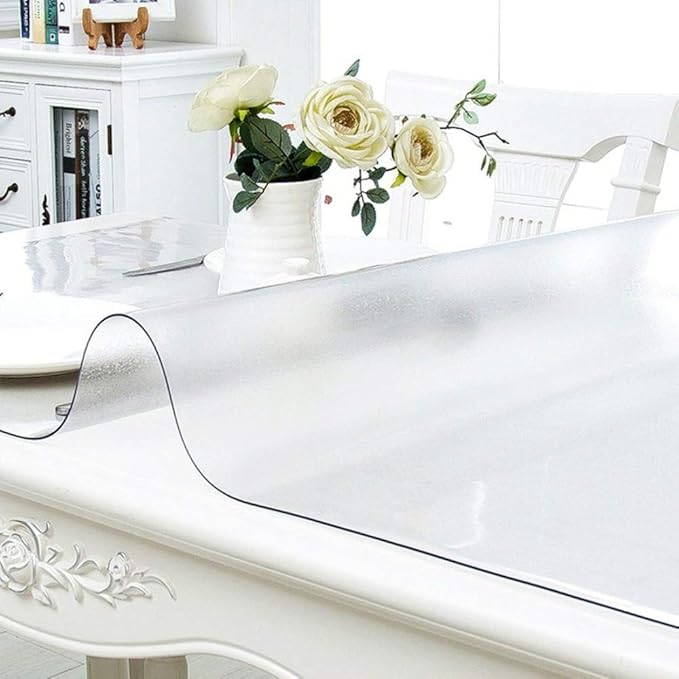 NECAUX Custom Multisize 1.5mm Thick Frosted PVC Table Cover Protector - 24 x 50 Inch Water Resistant Plastic Rectangular Vinyl Non-Slip Desk Pad for Coffee Table/Writing Desk