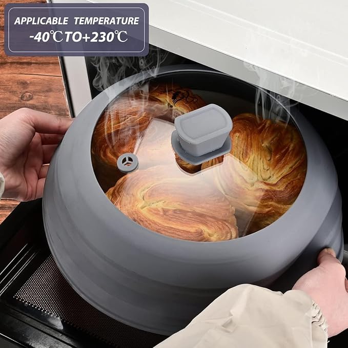 Microwave Splatter Cover Glass Splatter Guard Lid with Collapsible Silicone for Food Pot Plate Cover 11.8 inch Light Grey
