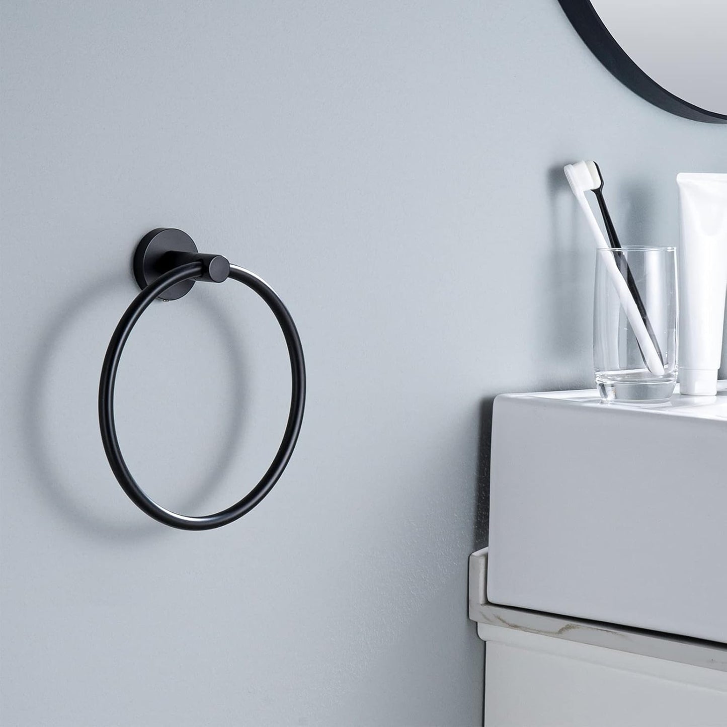 KES Matte Black Towel Ring Hand Towel Holder for Bathroom, Kitchen Bath Towel Holder Hangers Heavy Duty Storage Round Wall Mount SUS 304 Stainless Steel, A2180DG-BK