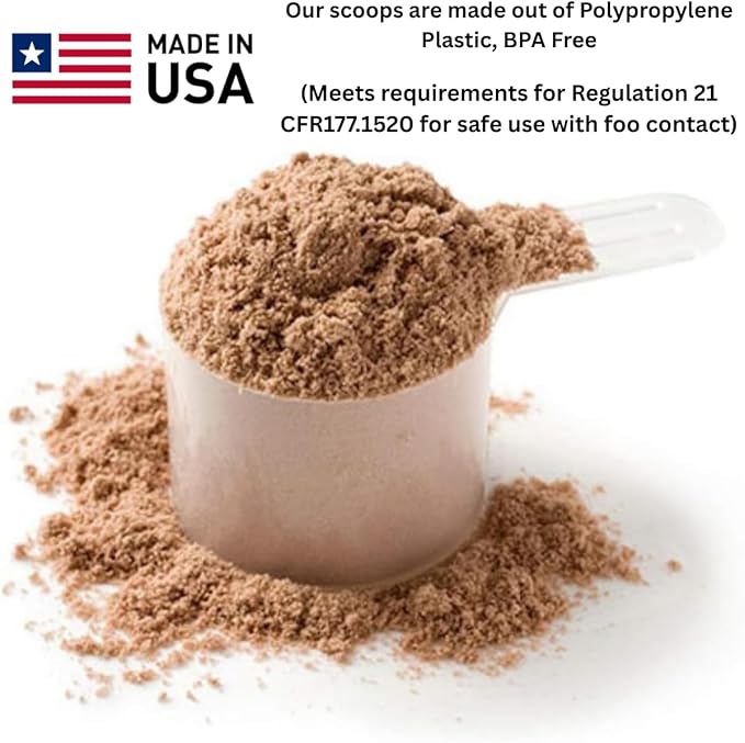 Plastic Measuring Scoop, (2.5 cc | 1/2 teaspoon | 2.5 mL) Long Handle Spoons for Powders, Granules, Coffee, Pet Food, Baking Supplies, Protein and Other Dry Goods, BPA Free (Set of 100)