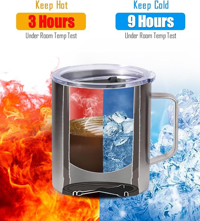 SUNWILL Travel Coffee Mug Set of 2, Insulated Tumbler with Lid, 14 oz Stainless Steel Cup with Handle for Camping, Office, Home, Powder Coated Navy Blue & Wine Red