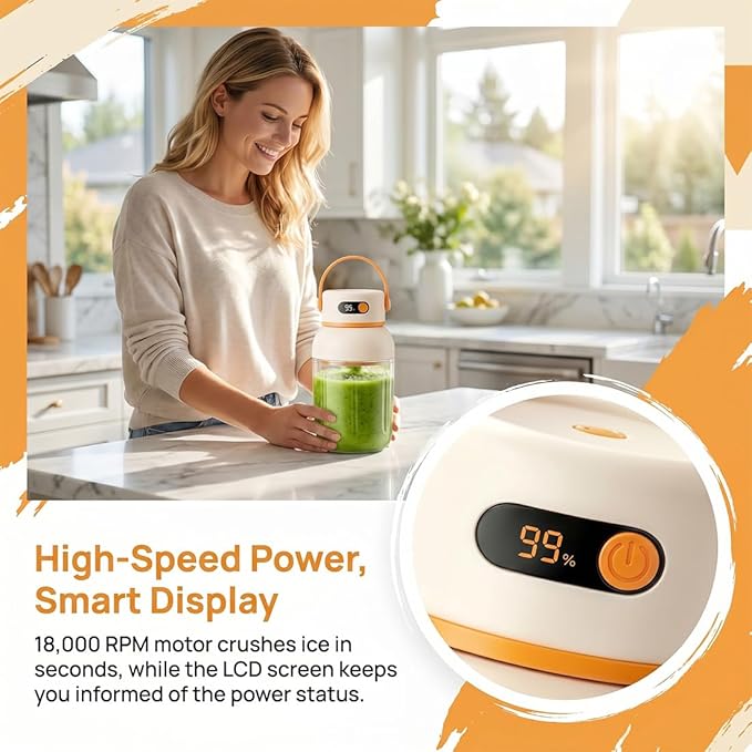 Portable Electric Juicer Cup with Zero Cord Hassle, Personal Size Juicer Cup, USB-C Rechargeable Electric Blender,18000RPM Motor, Leakproof Travel Juicer for Gym, Office, Outdoors (800ml)