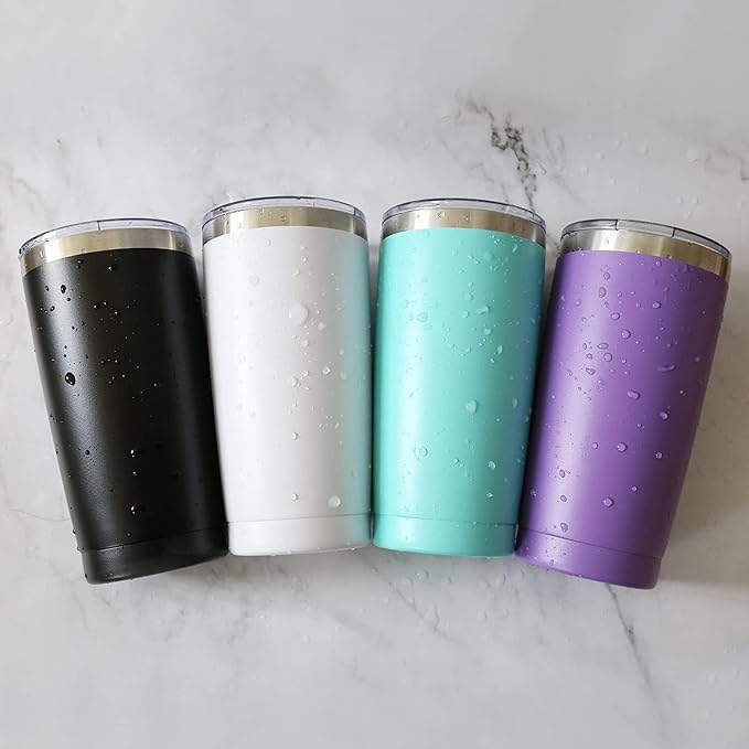 16 pack 20 oz Stainless Steel Insulated Tumbler with Straw and Lid, Double Wall Travel Coffee Mug Vacuum Insulated Bulk Tumbler, Suitable for Vehicle Cup Holders （Black）