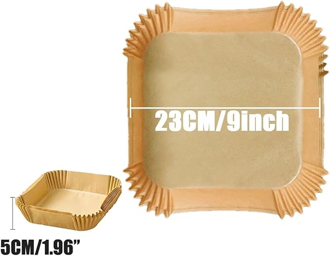 Large Air Fryer Disposable Paper Liners Nonstick 23cm Oven Airfryer Parchment Baking Paper ，Compatible For Ninja，Compatible For COSORI ，Grill Cooking Basket(23cm square,100 Pcs)