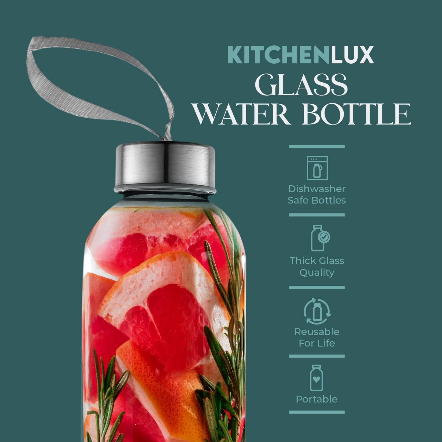 18oz Glass Water Bottles – Pack of 12 Nylon Protective Sleeves, Airtight Screw Top Lids, Portable Carrying Loops - Lead, PVC and BPA Free - Water, Milk, Smoothie, Juice Beverage Glasses