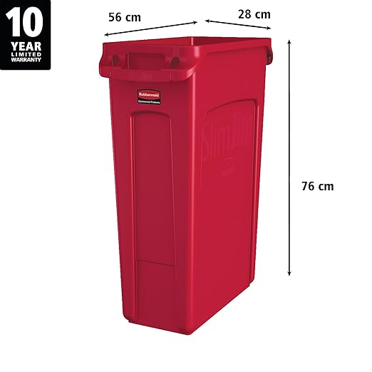 Rubbermaid Commercial Products Slim Jim Trash/Garbage Can with Venting Channels, 23-Gallon, Red, for Kitchen/Office/Workspace
