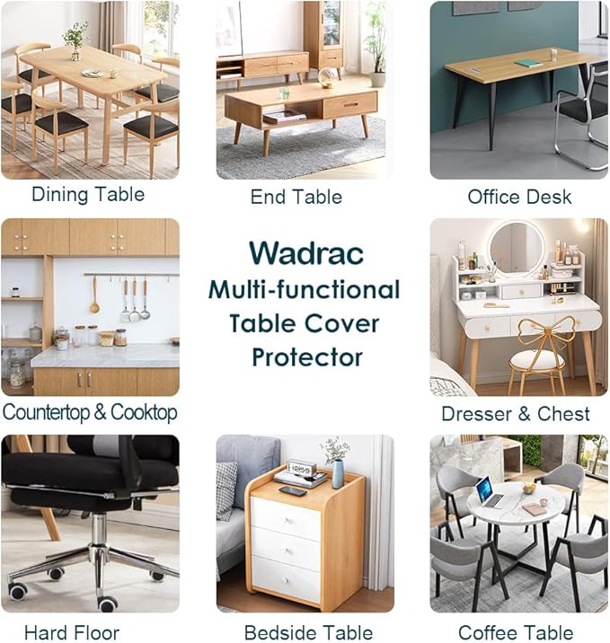 Wadrac Multisize Plastic Clear Table Cover Protector-1.5mm Thick 32x66 inch Clear Chair Mat Anti Scratch Non-Slip Waterproof Desk Cover Mat for Hardwood Floor Dining Room Coffee Table Standing Desk