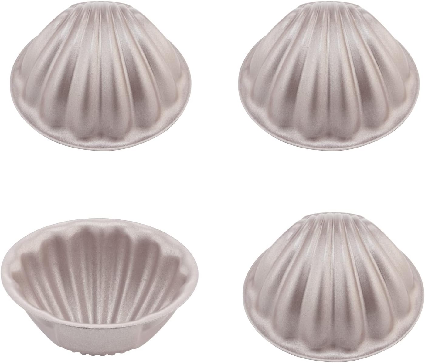 CHEFMADE Mini Madeleine Cake Pan Set, 3-Inch 4Pcs Non-Stick Spherical Shell Madeline Bakeware for Oven and Instant Pot Baking (Champagne Gold)
