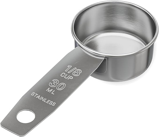 1/8 Cup Stainless Steel Measuring Cup | Sturdy Metal 30 ml | 30 cc | 1 oz | Single Cup for Wet and Dry Ingredients | Great for use as 1/8 Cup Coffee Scoop - 1 PK