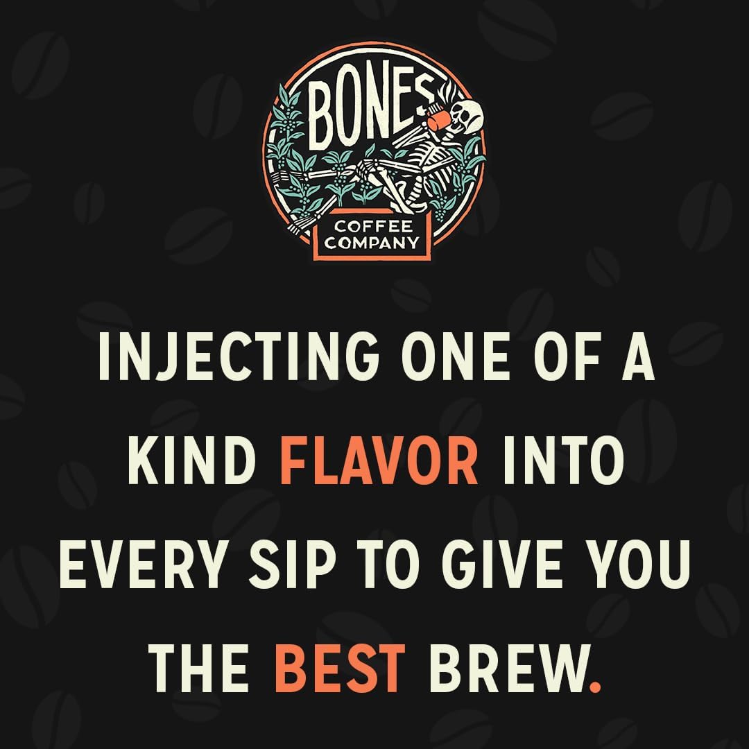 Bones Coffee Company Churro, Sweet Sugary Cinnamon Flavored Coffee, Medium Roast Low Acid Arabica Beans Compatible with Auto drip and French Press Coffee Maker, 12 Oz Ground