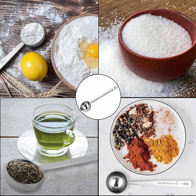 2 Pcs Coffee Scoop 18/8 Stainless Steel Measuring Coffee Spoon Set 1 Tablespoon (15ML) & 2 Tablespoon (30ML) Long Handle Spoons Metal Tablespoon for Coffee Tea Milk Powder Coffee Beans Sugar Flour