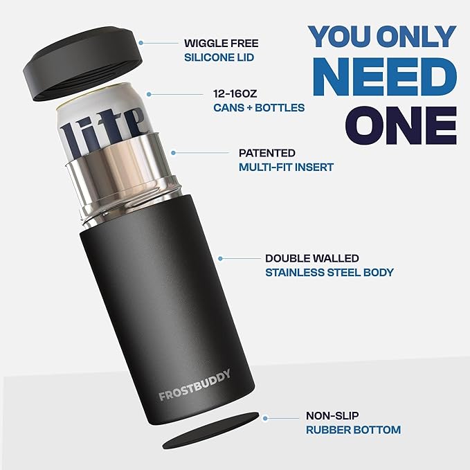 Frost Buddy Universal Can Cooler - Fits all - Stainless Steel Can Cooler for 12 oz & 16 oz Regular or Slim Cans & Bottles - Stainless Steel (RealTree APX)