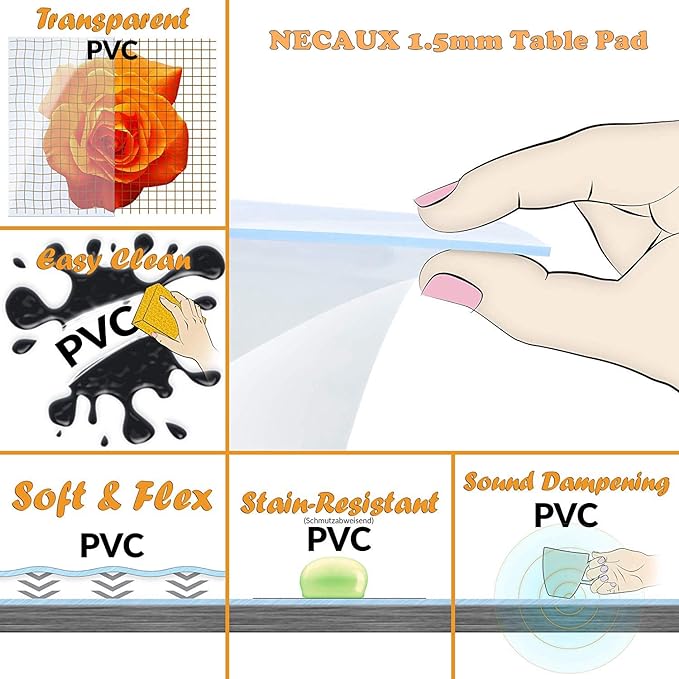 NECAUX Custom 23.6 x 70.9 Inch Clear Table Cover Protector, 1.5mm Thick Plastic Waterproof Heavy Duty Desk Pad Mat Non-Slip Tablecloth Protector for Dining Table, Sofa Table, Media Stand, Countertop