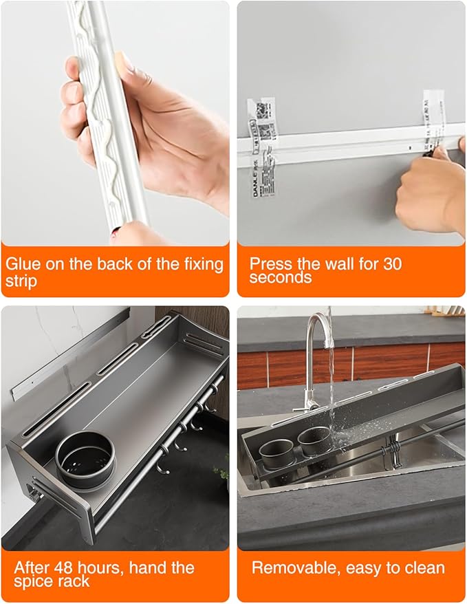 kitchen utensil hanger, wall mounted rail with hooks, waterproof hooks for utensils, easy installation without drilling (27.56 inches, Cups, 3)