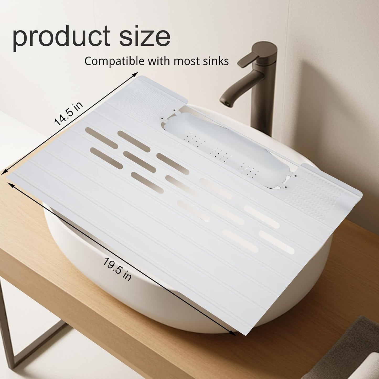 White Foldable Sink Cover, Silicone Makeup Mat for Sink with Draining Rack – Multipurpose Bathroom Sink Cover for Travel, Storage, and Countertop Protection