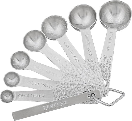 Measuring Spoons Set, 18/8 Stainless Steel Measuring Spoons Set for Dry&Liquid, Metal Metric & US Measuring Spoon with 1 Leveler and Locking Ring for Kitchen & Baking