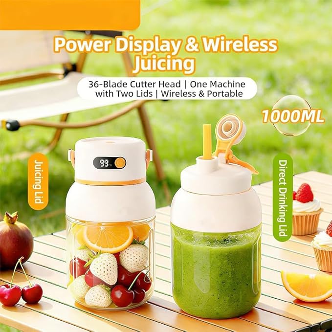 Portable Electric Juicer Cup with Zero Cord Hassle,Fresh Juice Mini Fast Portable,18000 Rpm High Speed with Digital Display&Leakproof Lid,Automatic Cleaning with Straw and Two Lids (800ml/28.22oz)