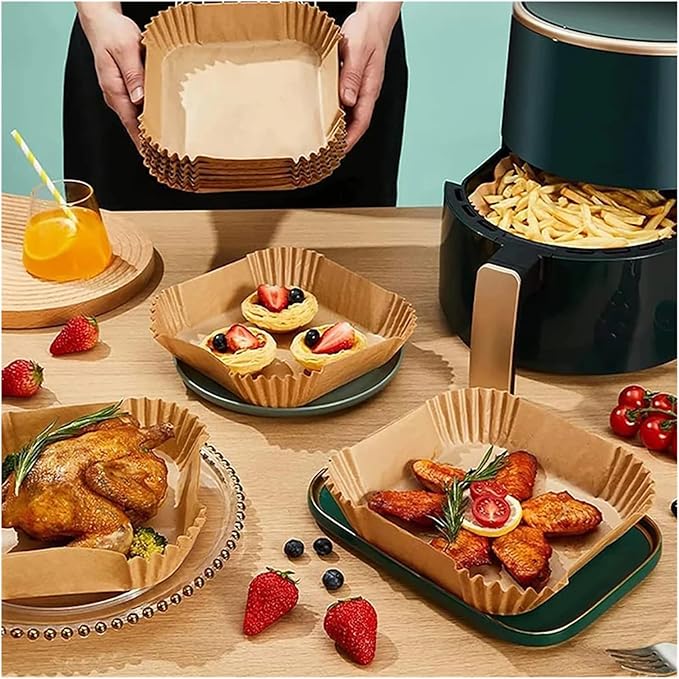 Large Air Fryer Disposable Paper Liners Nonstick 23cm Oven Airfryer Parchment Baking Paper ，Compatible For Ninja，Compatible For COSORI ，Grill Cooking Basket(20cm square,150 Pcs)