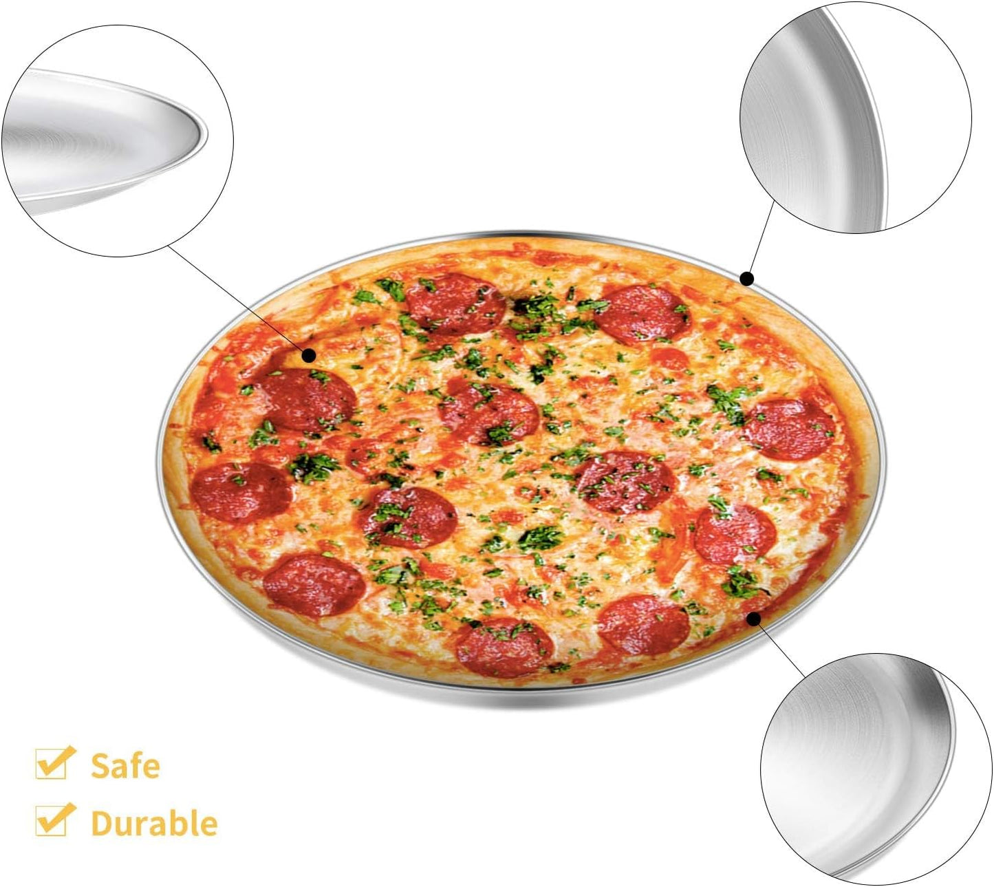 Pizza Pan, 13½ inch Stainless Steel Pizza Pan Set Large Pizza Oven Pans Tray for Baking Serving, Healthy & Heavy Duty, Dishwasher Safe & Easy Clean - 4 Piece