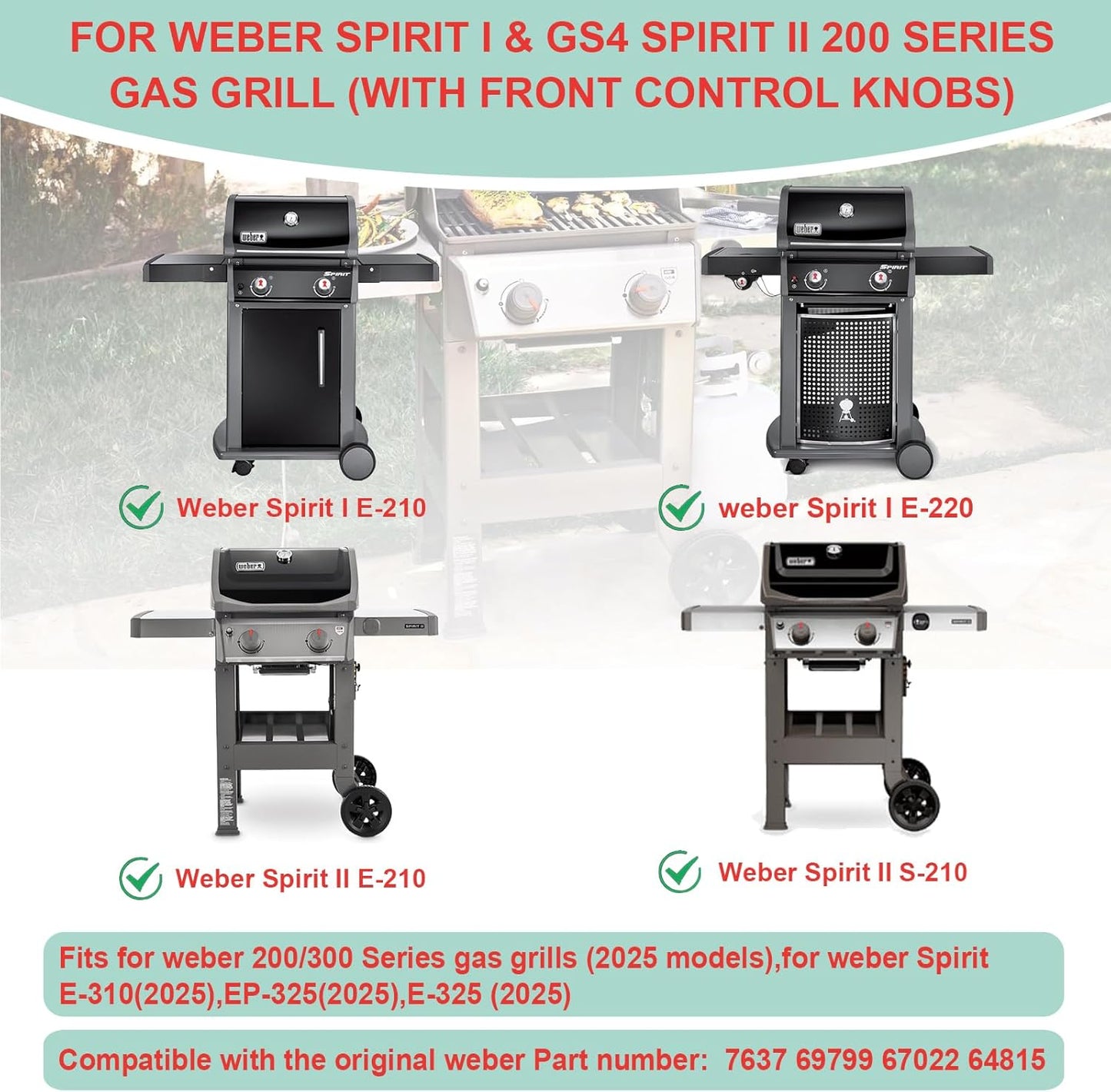 Spirit 200 Full Size Griddle Insert for Weber Spirit 200 Series Gas Grills (2016-2024) E-210 S-210 E-220 S-220 Grill Parts, 7637 Carbon Steel Flat Top Griddle Replacement for Weber Spirit I & II Parts