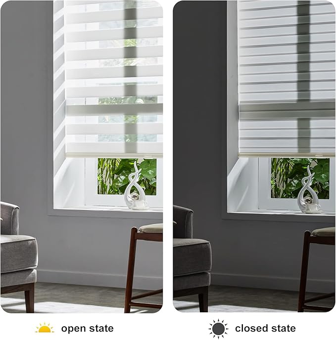 Persilux Cordless Zebra Blinds for Windows Free-Stop Roller Windows Shades (46" W X 72" H, Cream) Dual Layer Light Control for Day and Night, Light Filtering Sheer Shades for Home, Easy to Install