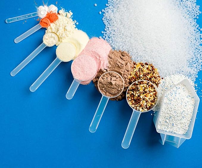 Plastic Measuring Scoop, 1/2 Tablespoon (7.5 cc | 1.5 tsp | 7.5 mL) Long Handle Spoons for Powders, Granules, Coffee, Pet Food, Baking Supplies, Protein and Other Dry Goods, BPA Free (Set of 100)