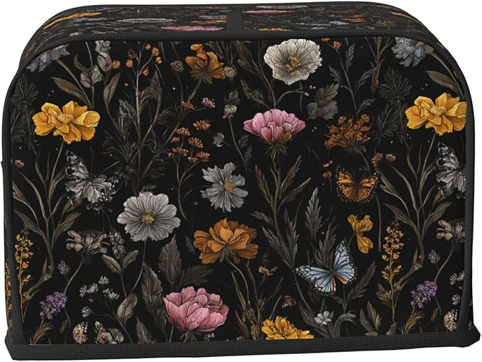 Toaster Cover 2 Slice Flower Butterfly Boho Botanical Kitchen Small Appliance Covers with Pockets Dust and Fingerprint Protection