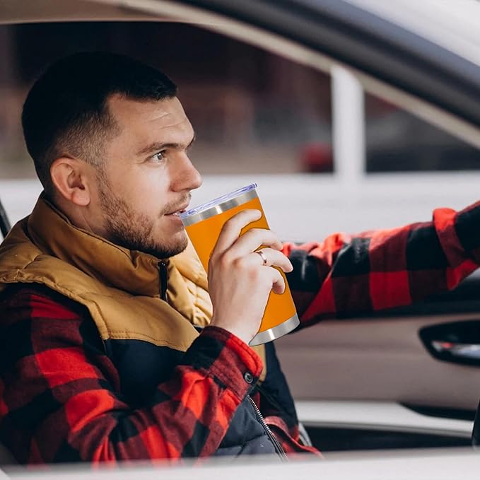 20 oz Tumbler Coffee Travel Tumblers Bulk with Lid Stainless Steel Double Wall Vacuum Insulated Mug Powder Coated Cups fit Car Cupholder for Hot and Cold - Orange, 4Pack