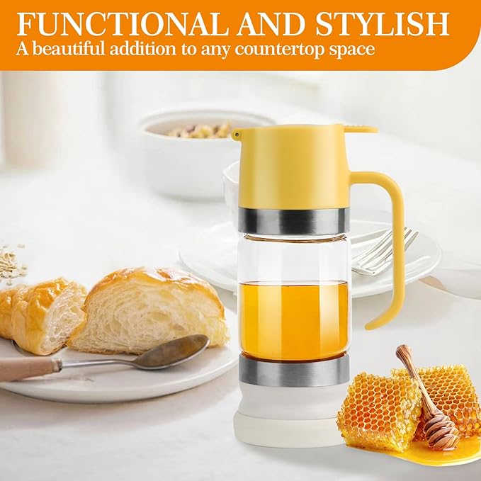 Glass Honey Dispenser,10 OZ Honey Pot with Handle,No Drip Honey Container Jar,Maple Syrup Dispenser,Ideal for Honey and Syrup,White base
