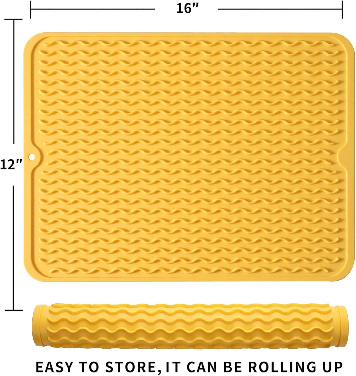 Silicone Dish Drying Mat for Multiple Usage,Easy clean,Eco-friendly,Heat-resistant Silicone Mat for Kitchen Counter or Sink,Refrigerator or drawer liner Yellow L 16 inches x 12 inches