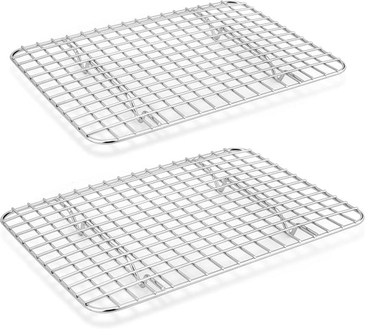 E-far Cooling Baking Rack Set of 2, Stainless Steel Grid Wire for Oven Roasting Cooking Bacon, 11.6" x 9.2" Grilling Broiling for Cooling Cookie Cake, Non-toxic & Dishwasher Safe