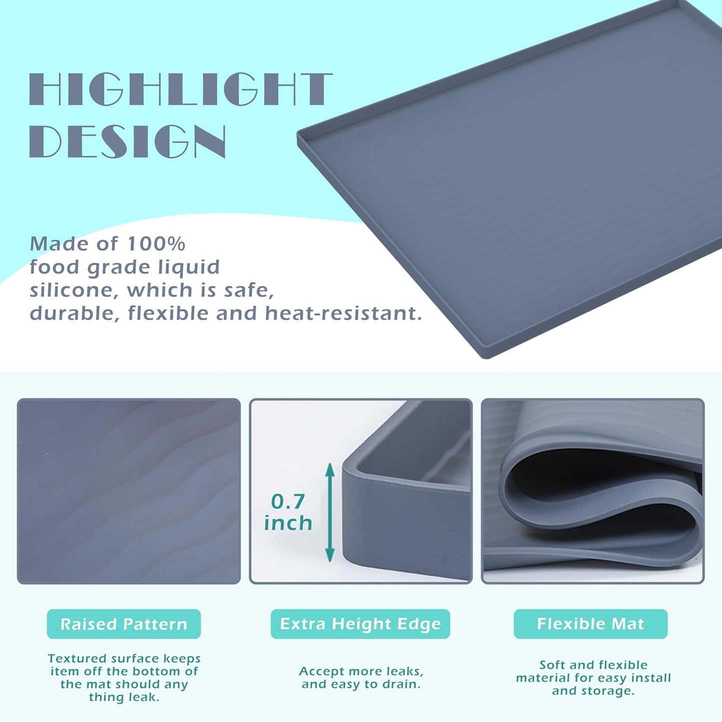 URMONA Waterproof Silicone Under Sink Mat 37'' x 22'' Shelf Liner for Kitchen and Bathroom, Cabinet and Counter Protector, Storage and Organizers, Litter Mat, Pet Cat Puppy Essentials(Dark Grey)