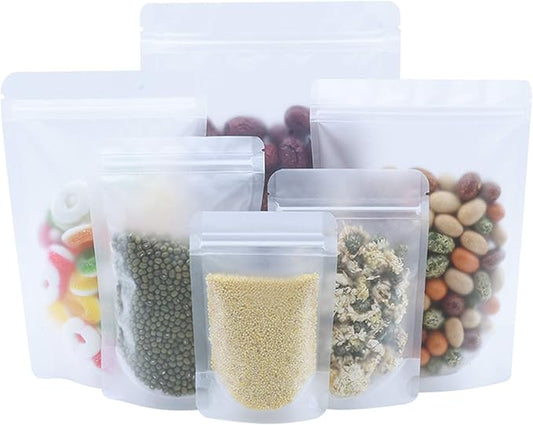 PABCK 100 Pcs 4.3x7.1 inch Resealable Stand Up Bags Matte Clear Zipper Lock Heat Seal Pouches with Tear Notch for Zip Food Storage Lock Packing