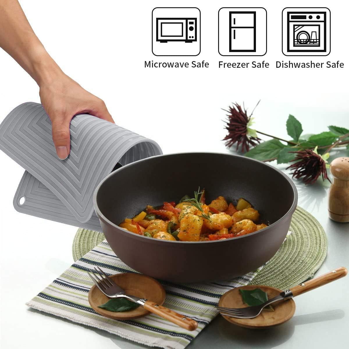 LogHog Large Silicone Trivet Mats for Hot Dishes/Pans, Heat Resistant Pot Holder, 9x12 Non Slip Flexible Durable Pot Coaster Kitchen Table Mats Set of 2 (Gray)
