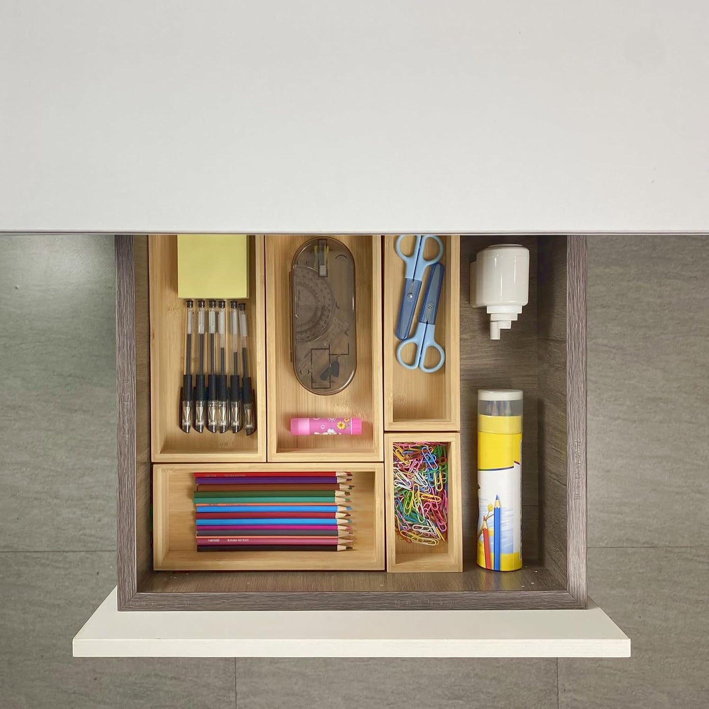 bamboo drawer organizer Set，expandable drawer dividers,wooden storage organizers,large trays for kitchen, bathroom,flatware,Tea Bag Organizer (2 X 5PCS Natural)