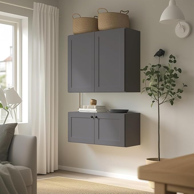 Wall-Mounted Cabinet – Solid Wood Shaker Style Medicine Cabinet with Adjustable Shelves & Soft-Close Doors for Bathroom, Kitchen, and Office Storage (Pebble Gray, 24" W x 12" D x 30" H)