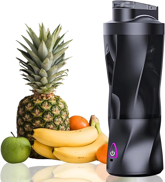 Portable Juicer Blender, USB Rechargeable Smoothie Maker with 6 Upgraded Blades and 6000mAh Battery, 700ml/24oz Capacity, Ideal for Smoothies, Protein Shakes, Travel and Office (Black)