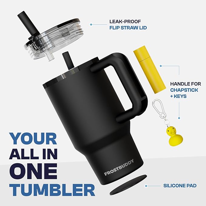 Frost Buddy Thicc Buddy - 16 oz Stainless Steel Vacuum Insulated Tumbler with Lid and Straw for Water - Travel Mug Cupholder Friendly - Gifts for Women Men Him Her (Dark Night)