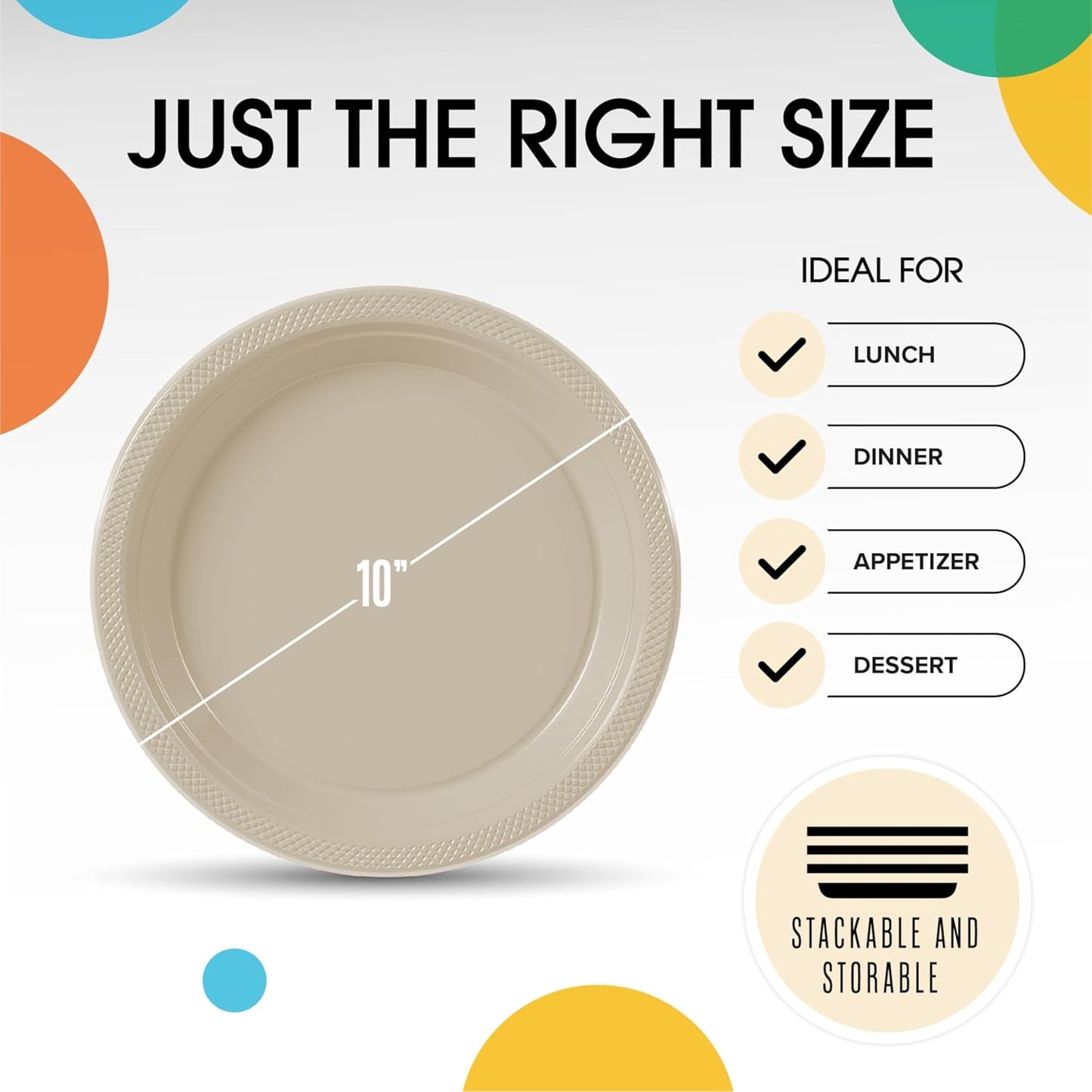 Exquisite Party Solids Ivory Plastic Plates For Party 10" Ivory Disposable Plates Heavy Duty Supplies 100 Pcs Plastic Dinnerware Sets Heavy Duty 350 GSM Disposable Dinnerware Set
