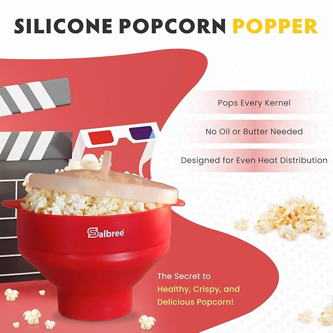 The Original Salbree Collapsible Silicone Microwave Popcorn Popper Maker Machine, Microwavable Bowl Holds 16 Cups, Uses Hot Air and Oil Always Optional - The Most Colors Available (Purple)