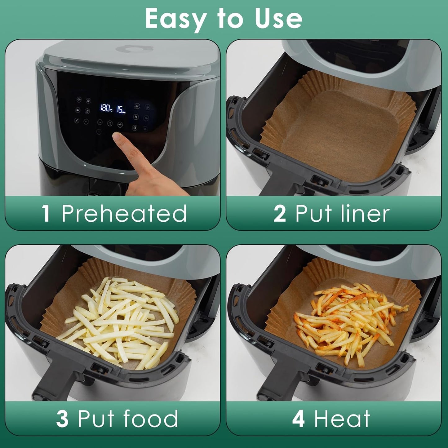 300 Pcs Air Fryer Paper Liners, 8" Square Air Fryer Liners Disposable, Heavy-duty Parchment Paper for 5-8 qt Airfryer Basket, Non-Stick & Grease Proof Baking Liner for Oven Pan