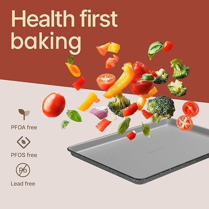 Bakken 8-Piece Stackable Bakeware Set - Ceramic Non-Stick Coating, Baking Sheets, Assorted Baking Pans, PTFE, PFOA & PFOS Free - Healthy Baking, Ergonomic Handles, Cooling Rack, Non-Toxic, Oven-Safe
