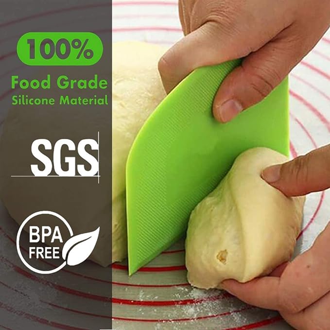 SURDOCA Dough Scraper Bench Scraper - 3P 10.6x6.7" Plastic Flexible Bowl Scraper, Sharp Edge & Angles Cake Scraper. Non-Slip Bakeware Decorating Tools Sculpting & Modeling Tools - Pure White