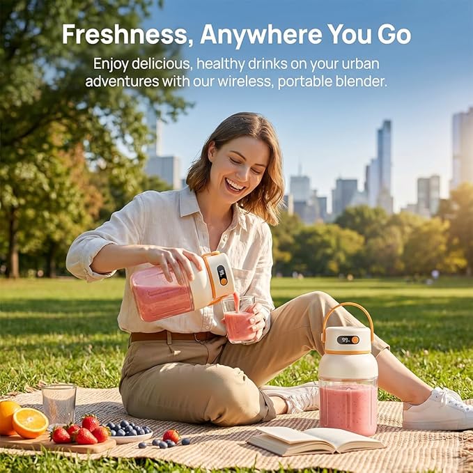 Portable Electric Juicer Cup with Zero Cord Hassle, 33oz Large Capacity Personal Blender with 18000RPM High Speed, 12 Blades & Dual Lids, USB-C Rechargeable Wireless Juicer Cup for Gym, Travel (1Pc)