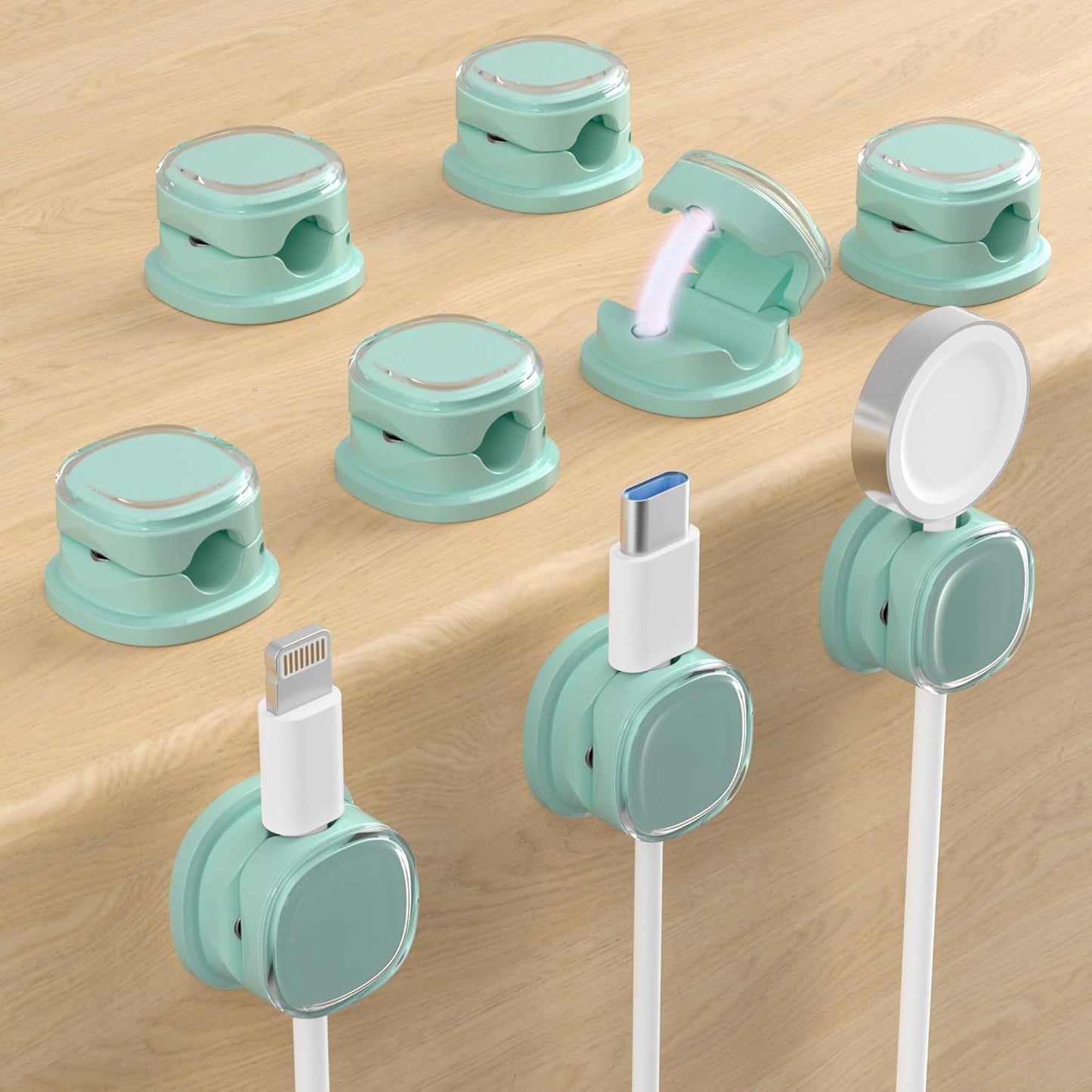 Magnetic Cable Clips, Adjustable Cord Holder Management, Adhesive Wire Keeper Organizer for Home Office Desk Phone PC Car Wall Desktop Nightstand Appliance (9-PCS Cyan)