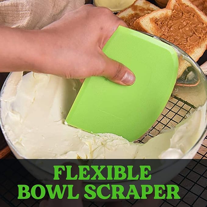 SURDOCA Dough Scraper Bench Scraper - 3P 10.6x6.7" Plastic Flexible Bowl Scraper, Sharp Edge & Angles Cake Scraper. Non-Slip Bakeware Decorating Tools Sculpting & Modeling Tools - Blue+Green+Blue