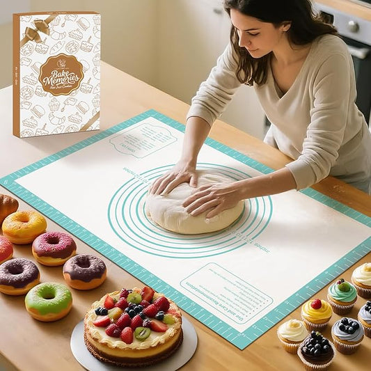 Non Stick Silicone Pastry Mat for Dough Rolling, Silicone Baking Mat with Measurement, Nonslip Fondant/Pie Crust Mat for Making Cookies Macarons Baking Tools Mint 32 x 24 Inch